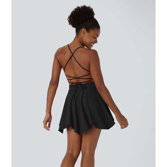 Halara SoftlyZero Airy Lace Up 2-in-1 Pocket Mini Slip Casual Dress Black S NWT - Picture 2 of 13